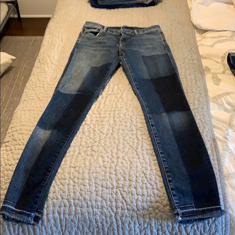 J BRAND MID RISE PATCH JEANS